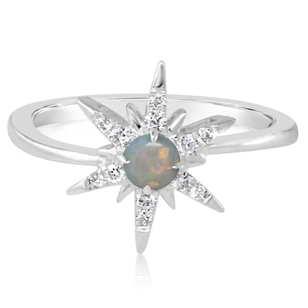 14K White Gold Australian Opal Diamond Ring