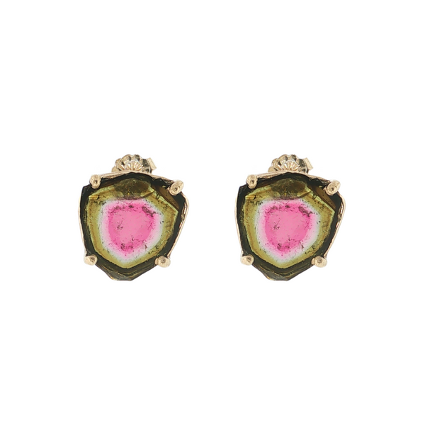 Estate 14kt Yellow Gold Watermelon Tourmaline Slice Earrings