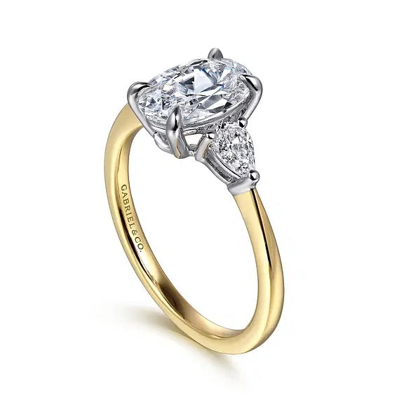 14K Gold Sima Three Stone Oval Center with Pear Sides Semi-Mount S2219064
