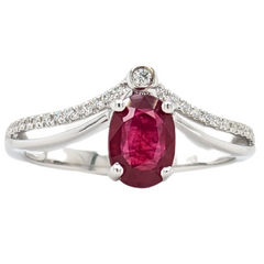 14K White Gold 1.04CT Oval Ruby Ring with Diamonds