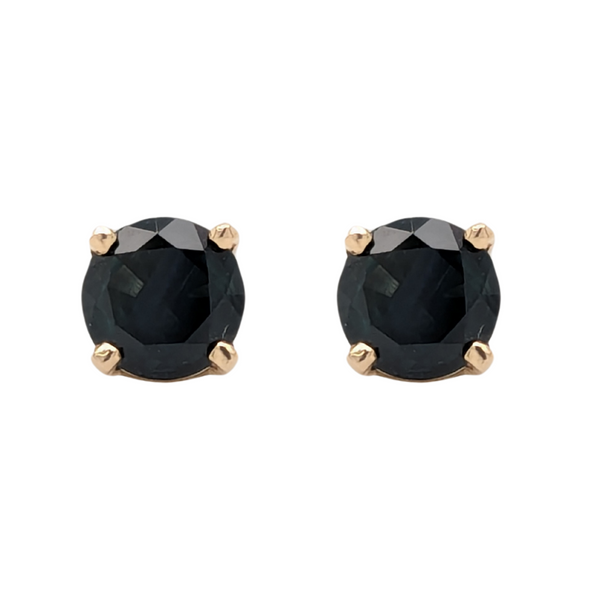 14K Yellow Gold Round Blue Sapphire Stud Earrings