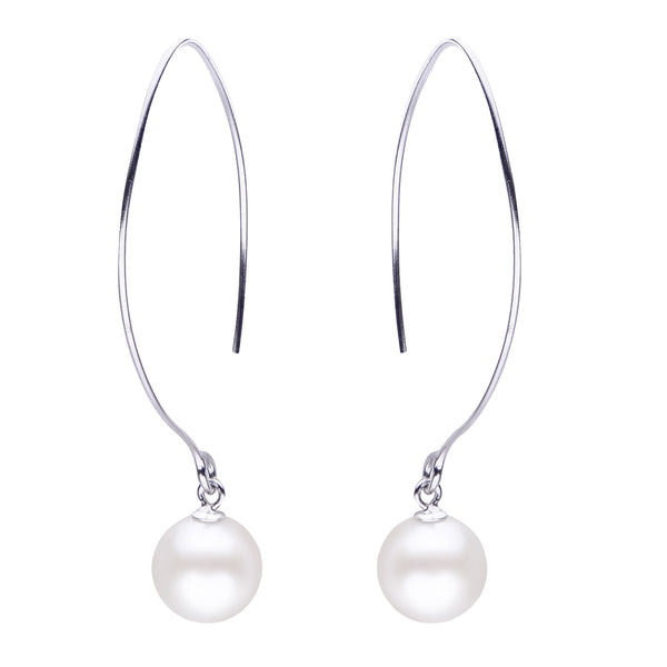 Sterling Silver 9-10MM Freshwater Pearl Drop Earrings