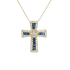 Estate 14kt Yellow Gold 1.5ctw Sapphire Diamond Cross 18in