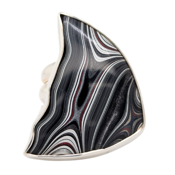 Sterling Silver Fordite Triangular Adjustable Ring