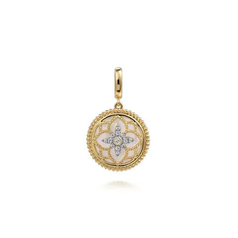 Bujukan 14K Yellow Gold Medallion with Mother of Pearl & Diamond