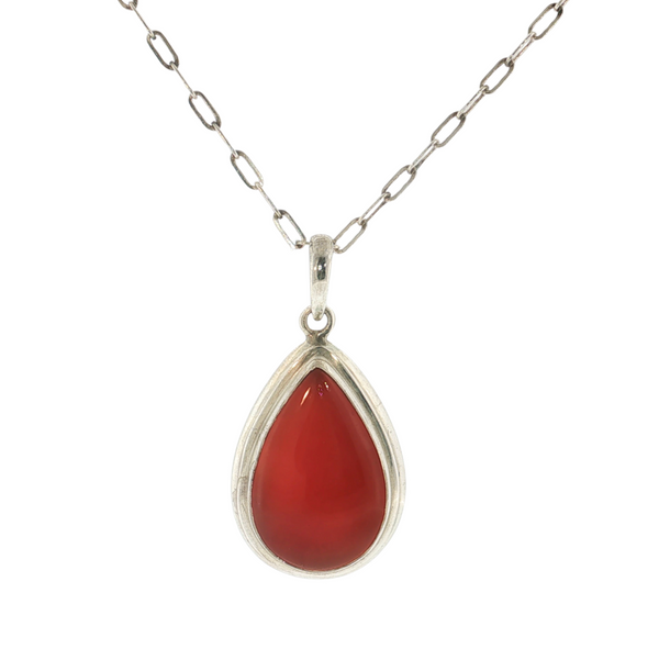 S/S CARNELIAN TEARDROP PENDANT