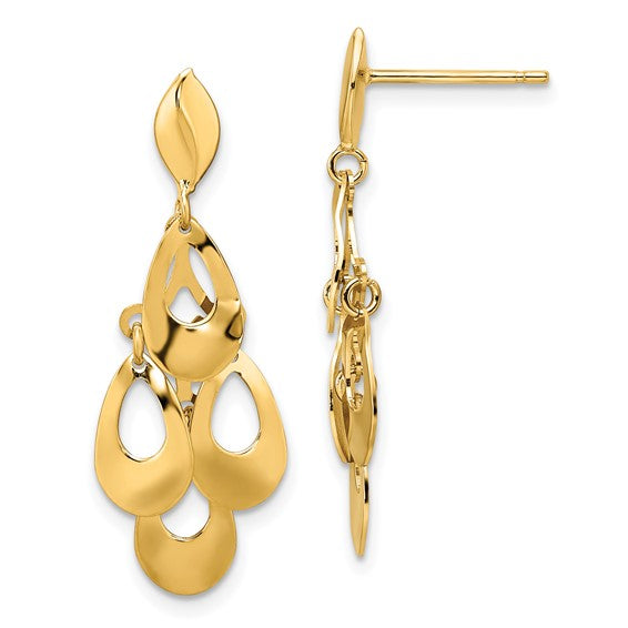 14K Yellow Gold Brushed Chandelier Dangle Earrings