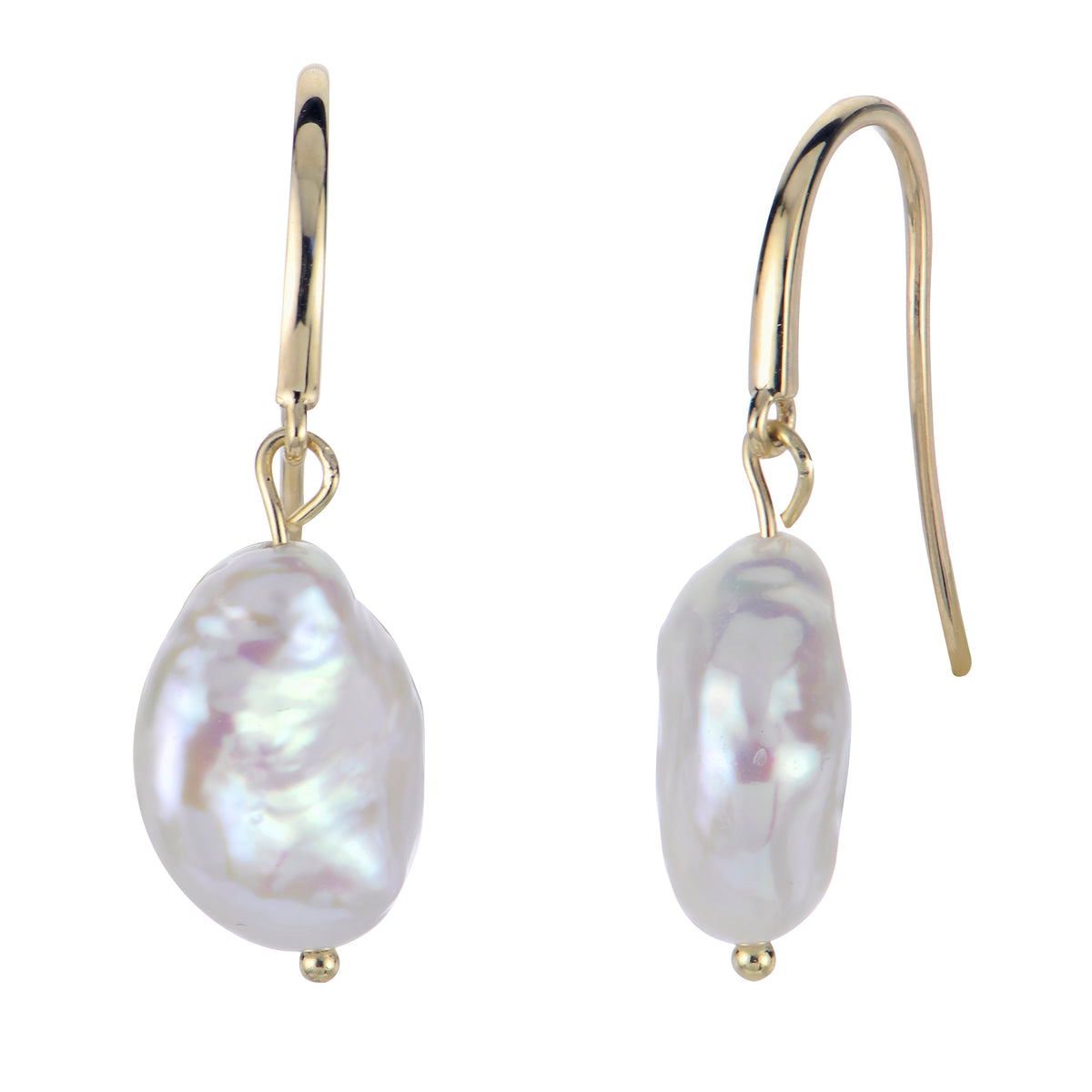14K Yellow Gold Keshi Pearl Dangle Earrings