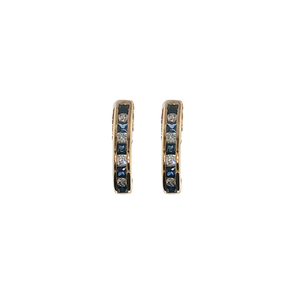 14K YG .27CTW SAPPHIRE .11CTW DIA J HOOPS