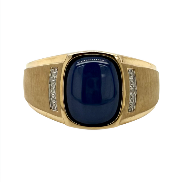 10kt Yellow Gold Gents Diamond and Blue Star Sapphire Ring