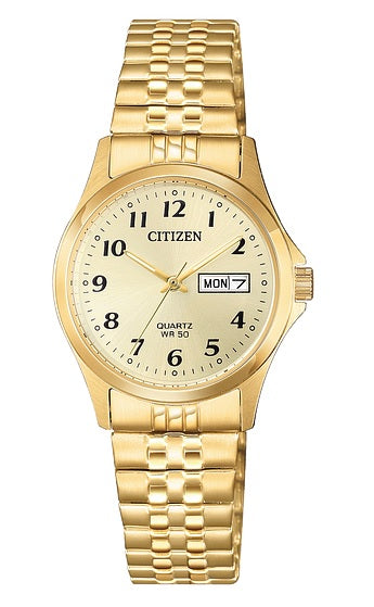 Citizen Quartz Gold Tone Watch with Full Numbers EQ2002-91P.