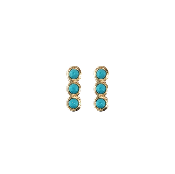 14kt Yellow Gold .25ctw 3 Turquoise Bezel Studs