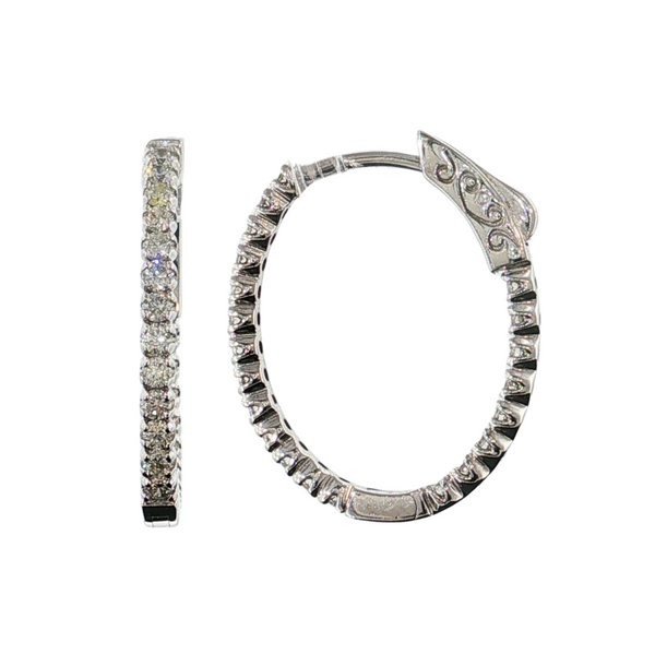 Estate 14kt White Gold in/out Diamond 1ctw Hoops