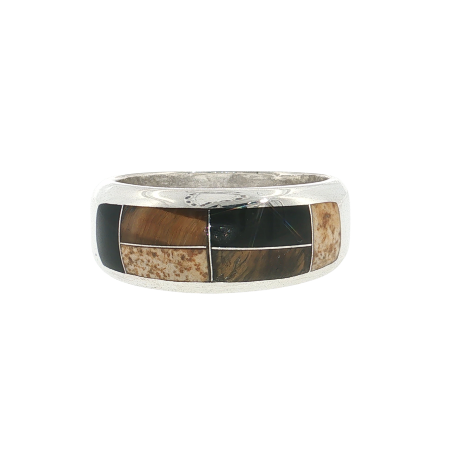 S/S SOUTHWESTERN BROWN AND BLACK INLAY RING