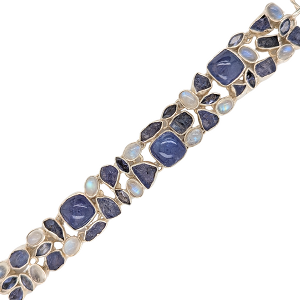 Sterling Silver Rainbow Moonstone and Tanzanite Bracelet 8"