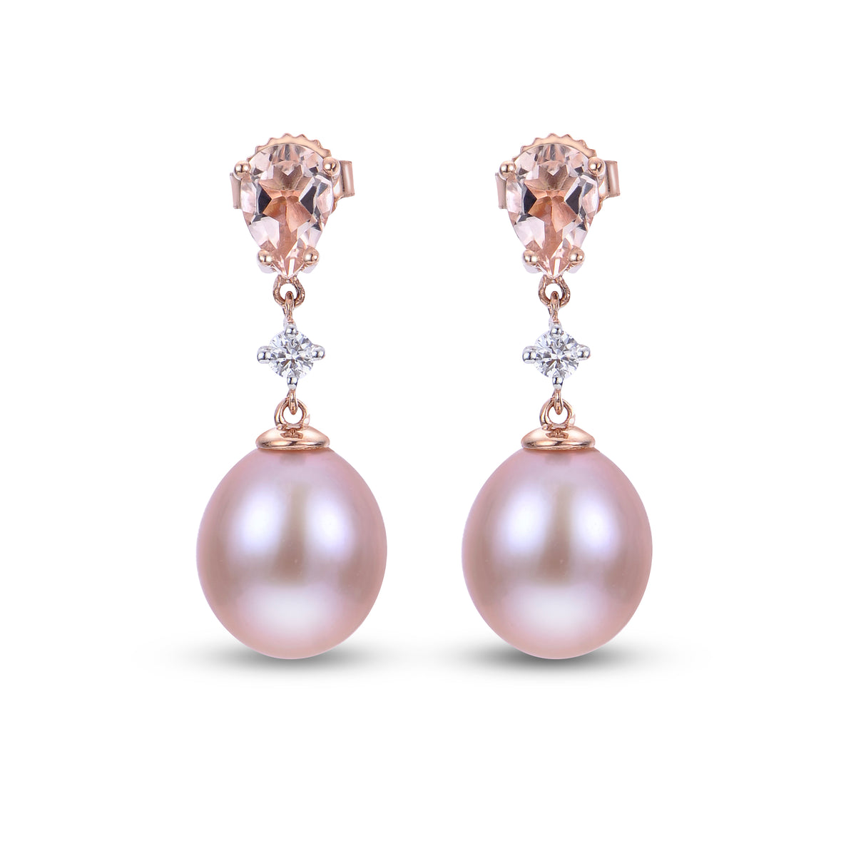 14K Rose Gold 8-8.5MM Natural Pink Freshwater Pearl Dangle Earrings