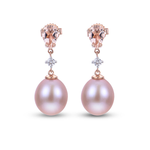14K Rose Gold 8-8.5MM Natural Pink Freshwater Pearl Dangle Earrings