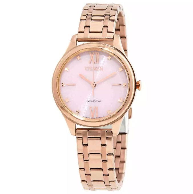 Citizen Eco Drive Rosetone Watch with Pink Dial EM0503-75X