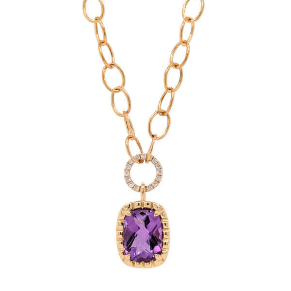 14K Yellow Gold Amethyst Chain Necklace with Diamonds