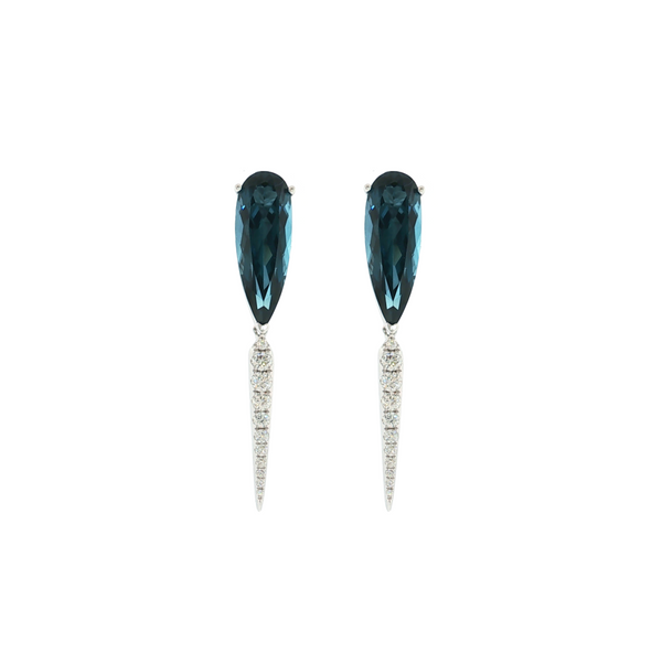 Estate 18kt White Gold Blue Topaz Diamond Earrings