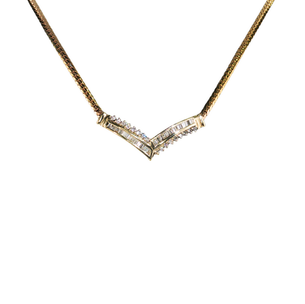10KT/14KT YG DIA .91CTW V NECKLACE.