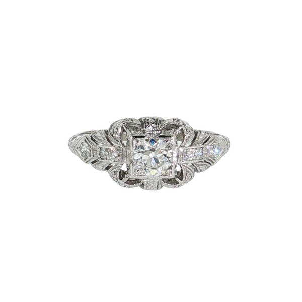 Estate Platinum Art Deco Old Euro Cut Diamond 0.59ctw Ring