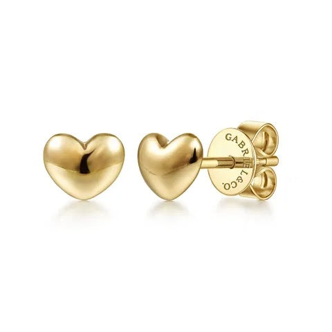 14K Yellow Gold Puffed Heart Studs