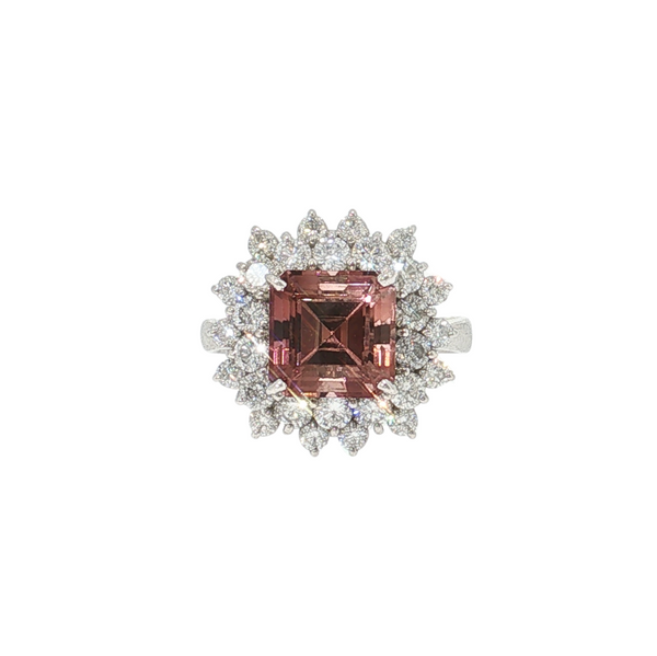 Estate Platinum 4.08ct Tourmaline 1.55ctw Diamond Ring sz 8.25