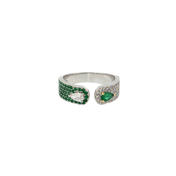 18K WG .46CTW DIA .50CTW EMERALD OPPOSITE BAND