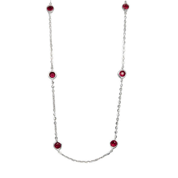 14K Whte Gold Ruby Station Necklace 18"