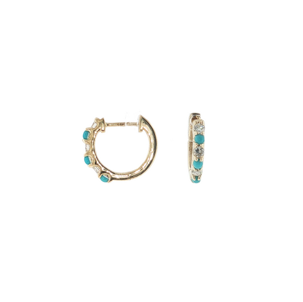 14K YG .22CTW DIA .18CTW TURQUOISE HUGGIES