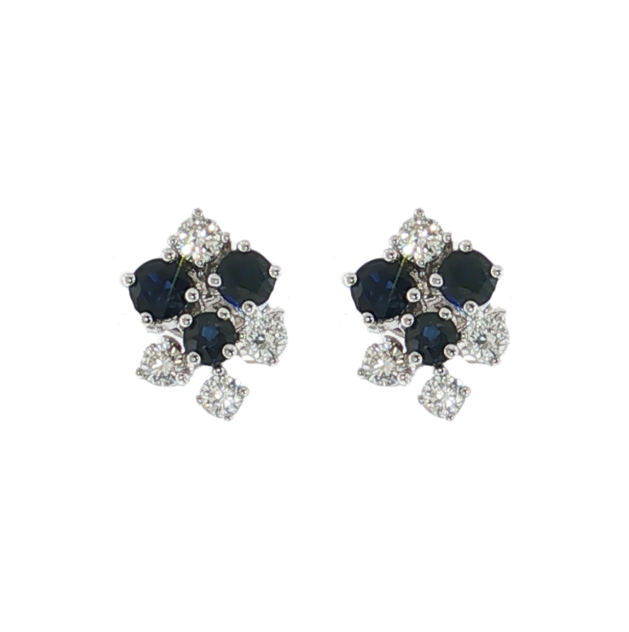 14K WG .56CTW BLUE SAPPHIRE .22CTW DIAMOND CLUSTER EARRINGS