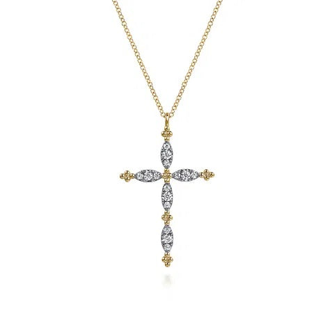 Bujukan 14K Yellow Gold Diamond Cross Necklace 17.5"