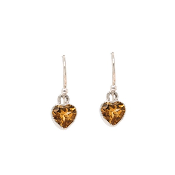 Sterling Silver Citrine Heart Dangle Earrings