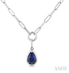 10K White Gold Chain with Pear Shape Sapphire Pendant