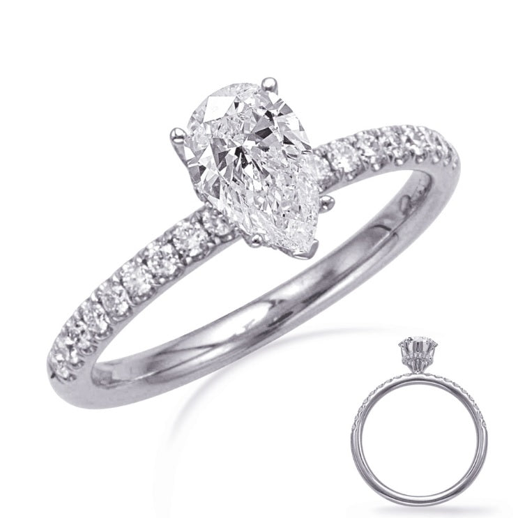 14K White Gold Pear Shape Diamond Semi-Mount Ring .27CTW