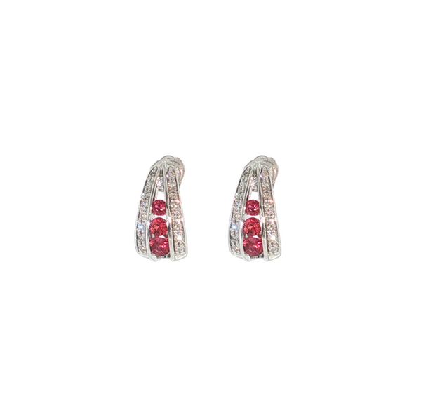 14kt White Gold .27ctw Ruby .16ctw Diamond J Hoops