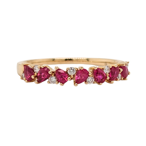 14K Yellow Pear Ruby and Diamond Accented Ring