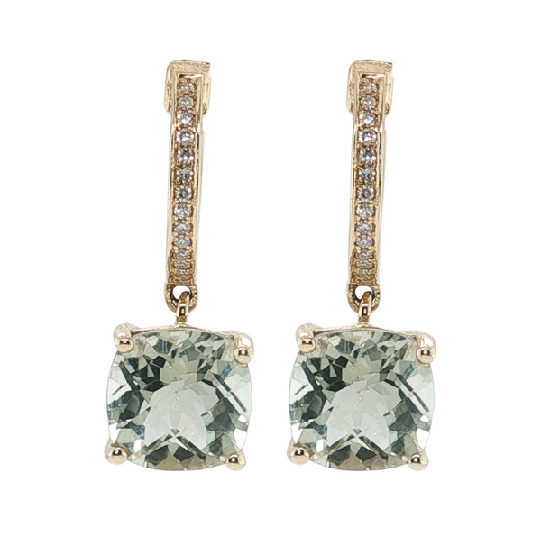 14kt Yellow Gold 4.40ctw Prasiolite .07ctw Diamond Dangles