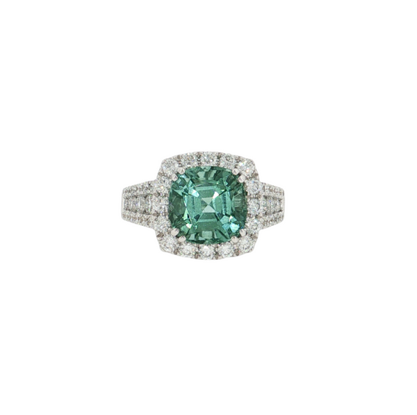 18kt White Gold 4.95ct Copper Tourmaline 1.47ct Diamond Ring