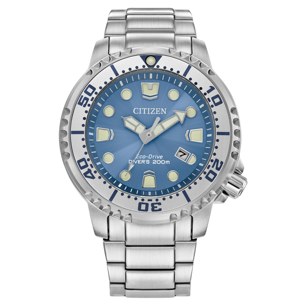 Citizen Eco Drive Promaster Dive Stainless Watch with Light Blue Dial BN0165-55L