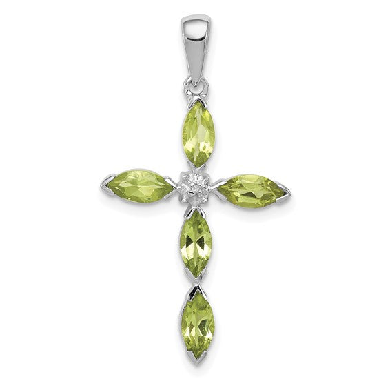 STERLING PERIDOT CROSS .9MM BO.