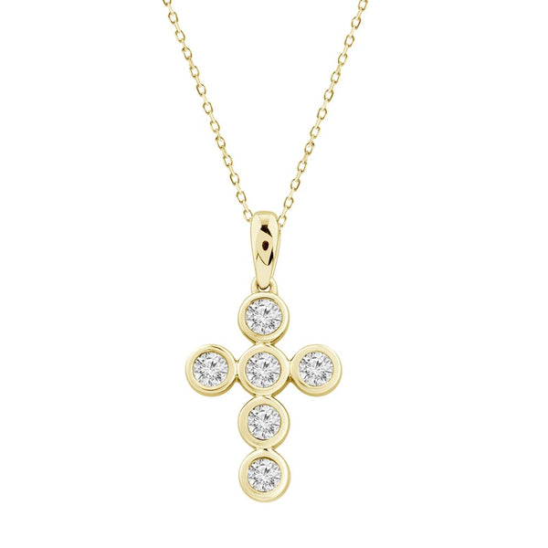 18kt Yellow Gold .26ctw H-I SI Bezel Cross Adjustable Chain