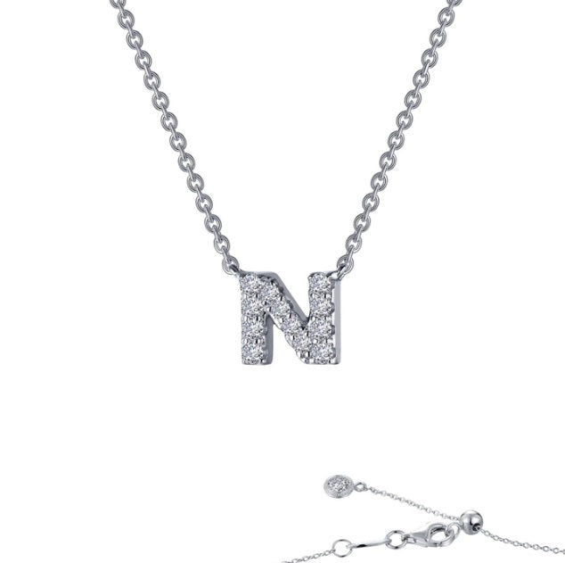 Sterling Silver Initial "N" CZ Block Letter Initial Necklace