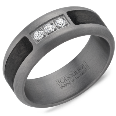 Men's Tantalum Forged Carbon FIber 8MM Ring with Diamonds Size 10