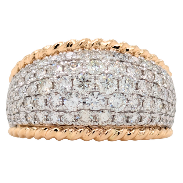 14K Domed Diamond Pave Rope Ring