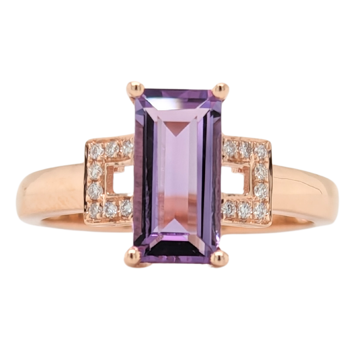 14K Rose Gold Emerald Cut Diamond Fashion Ring