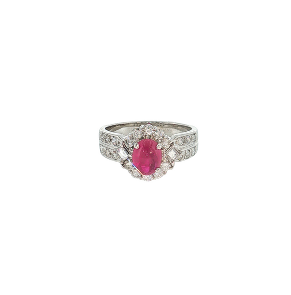 Estate Platinum 1.06ct Oval Cab Ruby .61ctw Diamond Ring