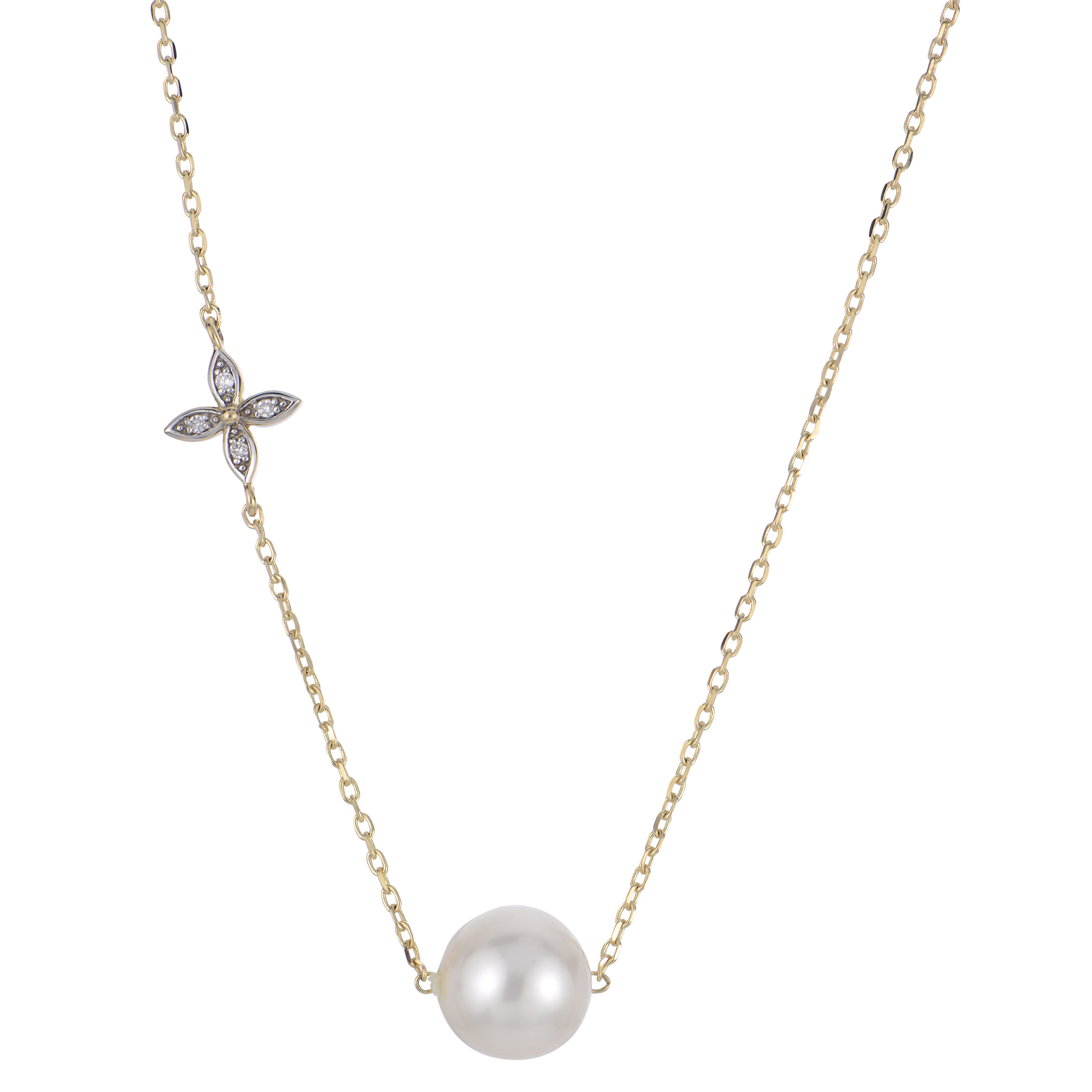 14K Pearl with Diamond Flower Necklace - Main Image