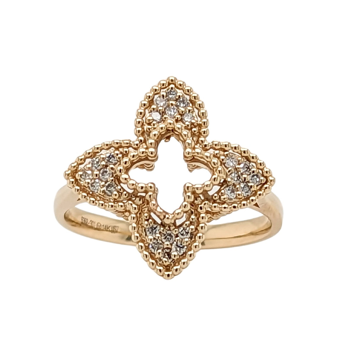 14K Yellow Gold Diamond Pave Flower Ring